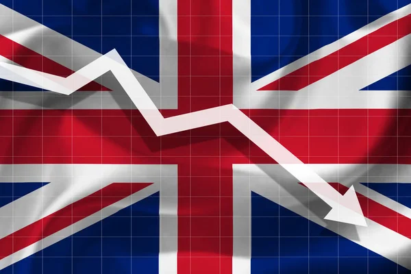 White arrow falls against the background of the flag of the United Kingdom. — Stock Photo, Image