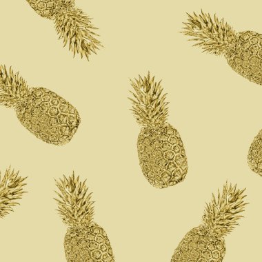 Sarı zemin üzerine altın ananas yapılmış yaratıcı düzeni. 