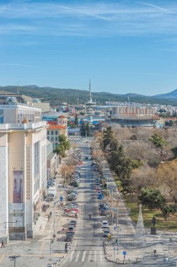 Selanik, Yunanistan - 16 Ocak 2019: Yunanistan 'da yayın kulesiyle Selanik' in güzel manzarası.