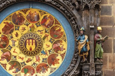 Prag, Çek Cumhuriyeti - 19 Ocak 2020: Prag 'ın Eski Kenti' ndeki Astronomik Saat Görüntüsü. Seçici odak.