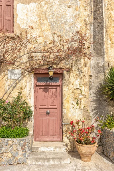 Puerta Marrón Madera Vieja Rethymnon Países Bajos — Foto de Stock