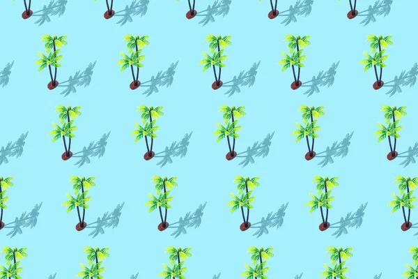 Trendy Sunlight Summer Pattern Tropical Palm Toy Pastel Blue Background — Stock Photo, Image