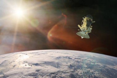 Mavi Gezegen Dünya. Uzay aracı uzaya fırlatıldı. Bu görüntünün elementleri NASA tarafından desteklenmektedir.