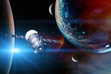 Yabancı gezegenler. Uzay aracı uzaya fırlatıldı. Bu görüntünün elementleri NASA tarafından desteklenmektedir.