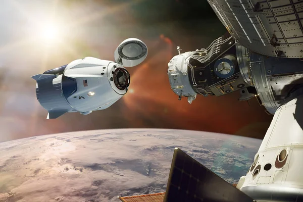 Teherszállító Űrhajó Alacsony Föld Körüli Pályán Kép Elemeit Nasa Bocsátotta — Stock Fotó