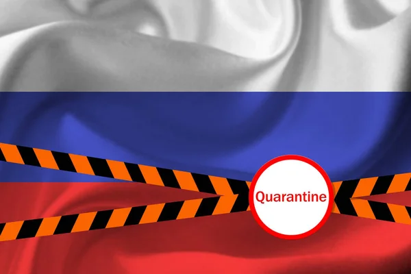 Znak Kwarantanny Tle Flagi Rosji Epidemiczny Wirus 2019 Ncov Zespół — Zdjęcie stockowe