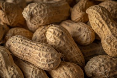 Kabuklu fıstığın yakın plan görüntüsü. Yemek arkaplanı. Üst görünüm.