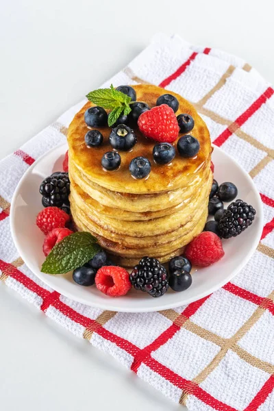 Delicious Pancakes Fresh Berries White Table Food Concept — Stock Photo, Image