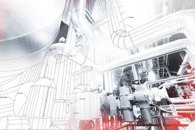 Sanayi bölgesi, çelik boru hatları, vanalar ve merdiven