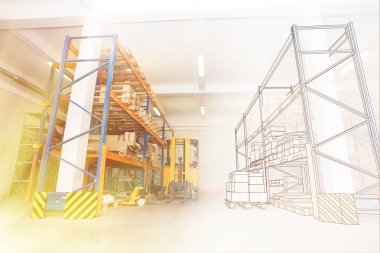 raflar ve ile distribu palet rafları çizim birlikte