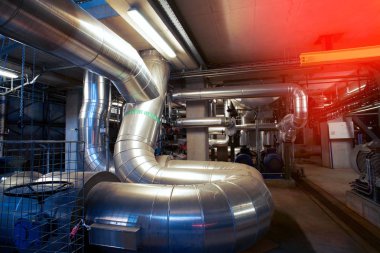 Sanayi Bölgesi, çelik boru hatları, vanalar, kabloları ve yürüyüş yolları