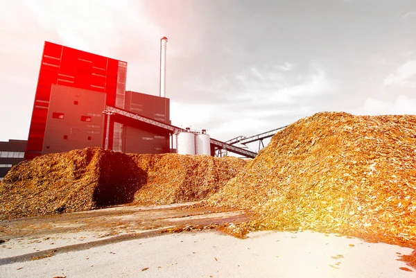 Bioerőmű fahordozó tárolásával a kék ég ellen — Stock Fotó