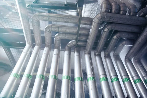 Industrial Steel pipelines, valves, cables and walkways — Stock Photo, Image