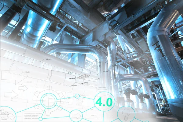 Imagem de conceito de rede industrial. tubulação industrial na fábrica Imagem De Stock