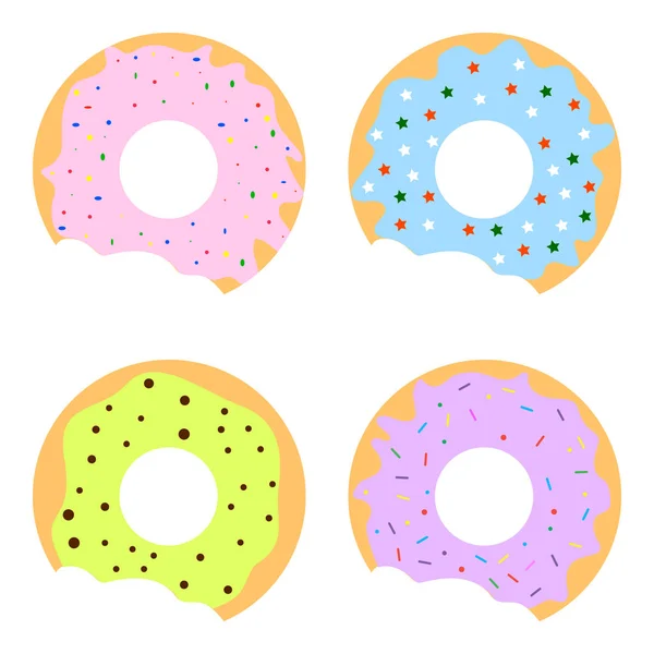 Beignets mordus avec glaçage coloré — Image vectorielle