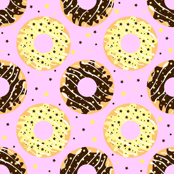 Donuts de chocolate branco e escuro com fundo rosa — Vetor de Stock
