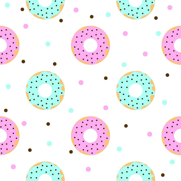 Donuts com cobertura rosa e azul e polvilhas de chocolate — Vetor de Stock