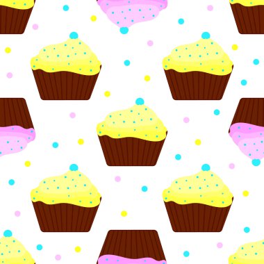 cupcakes sarı ve pembe krema ile Seamless Modeli