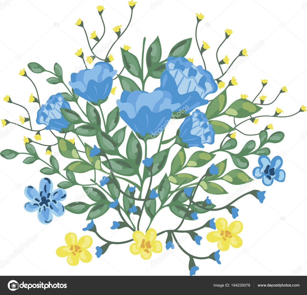 Illustration Vectorielle De Bouquet De Fleurs Bleues Et
