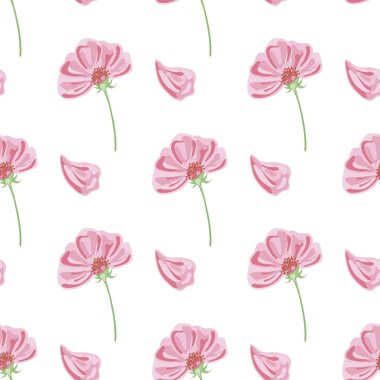 Vektör seamless modeli peta uçan ile izole Pembe çiçek