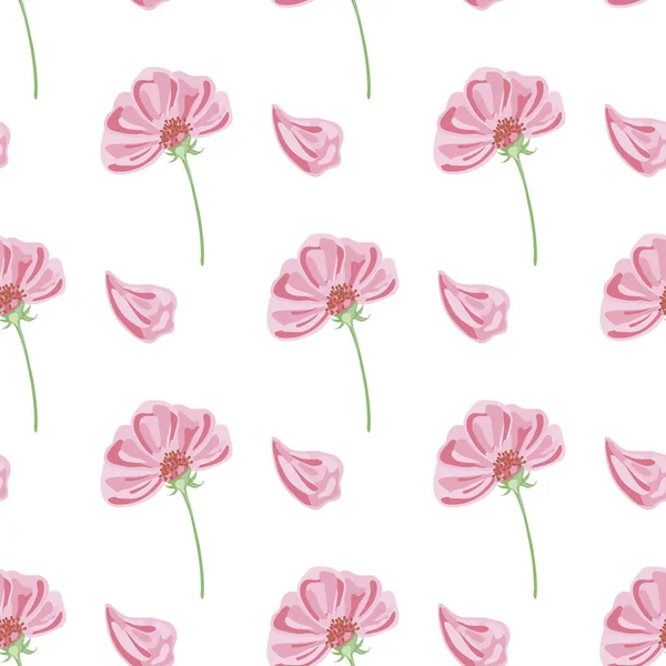 Vektör seamless modeli peta uçan ile izole Pembe çiçek