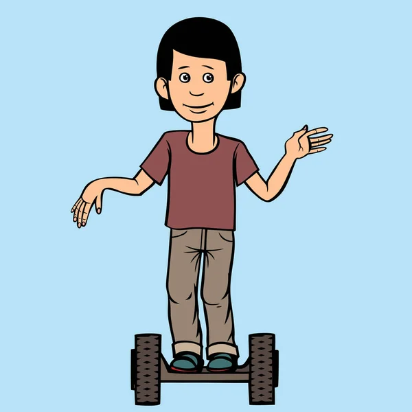 A teenager rides a scooter — Stock Vector