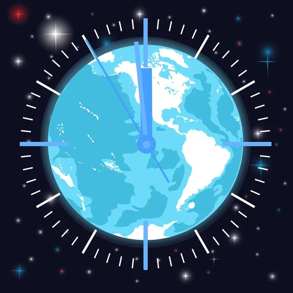 Clock dial on the background of planet Earth — Stock Vector