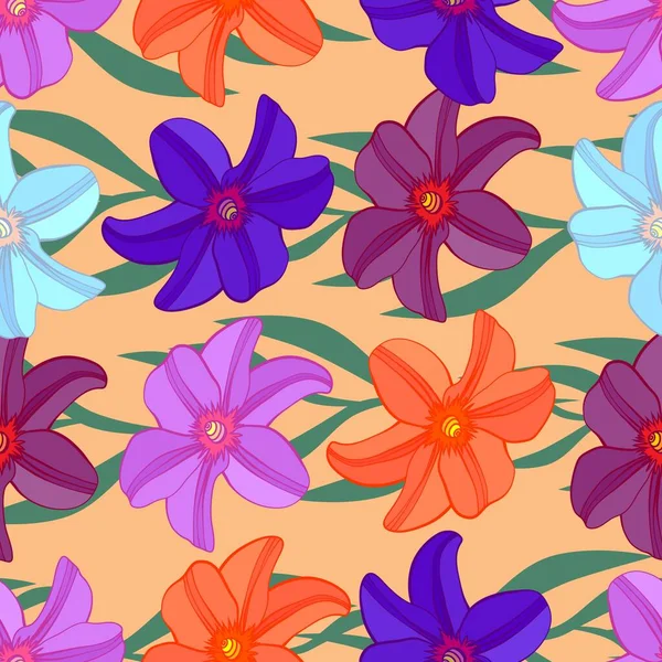 Abstracte patroon van bloemen rijen. Bloemen en gras — Stockvector