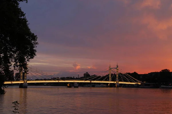 Albert Bridge Londres Reino Unido Vista Del Puente Albert Atardecer — Foto de Stock