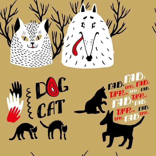Spousta zábavných psů a koček ilustrace — Stockový vektor