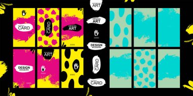 Parlak kartlar. Kıyafetler için çekici etiketler. Grafik tasarımı için alışılmadık vektör şablonları. Canlı içerik için modaya uygun serin arkaplanlar.