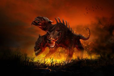 Scary Cerberus in Hell clipart