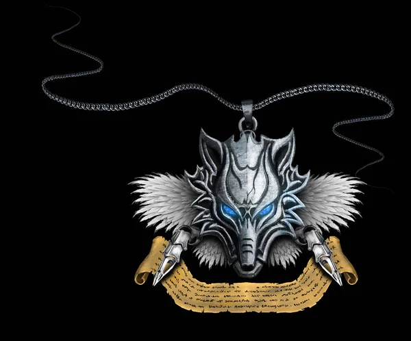 Silver amulett wolf — Stockfoto