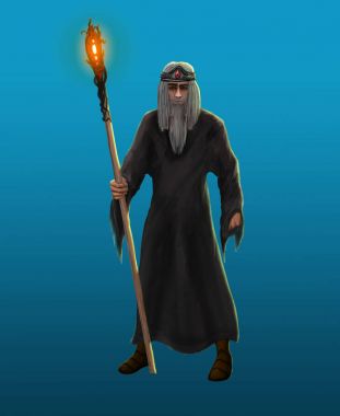 Eski bir gri saçlı büyücü