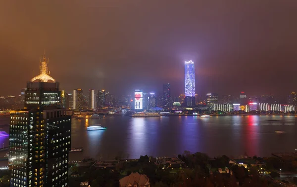 Сучасний міський nightscape Бунд, Шанхай, — стокове фото