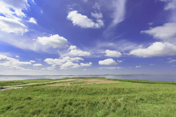 Laghi dell'altopiano, cielo blu, nuvole bianche e zone umide — Foto Stock