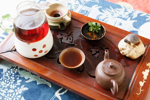 Orang Cina minum teh gaya hidup, masih hidup — Stok Foto