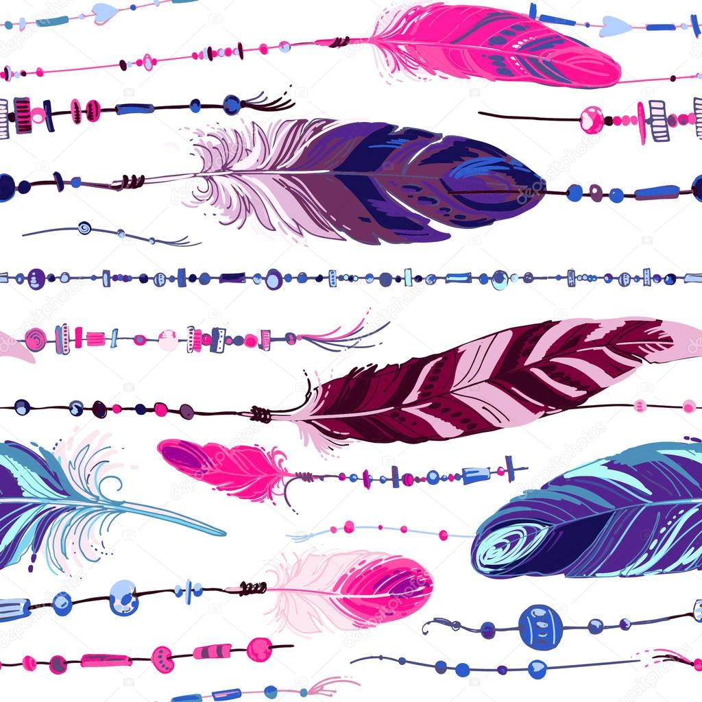 Pattern of ethnic feathers. 