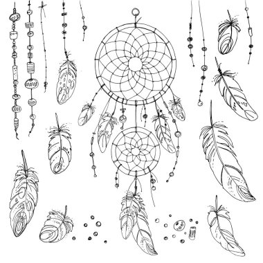 Set of ornaments, feathers and beads clipart