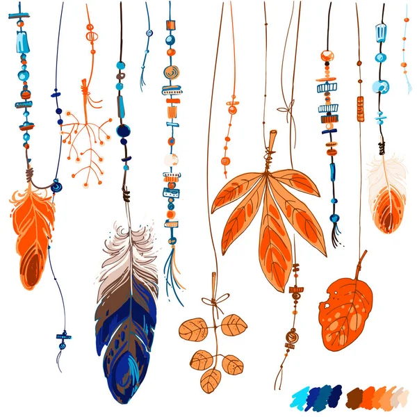 Conjunto de plumas étnicas — Vector de stock