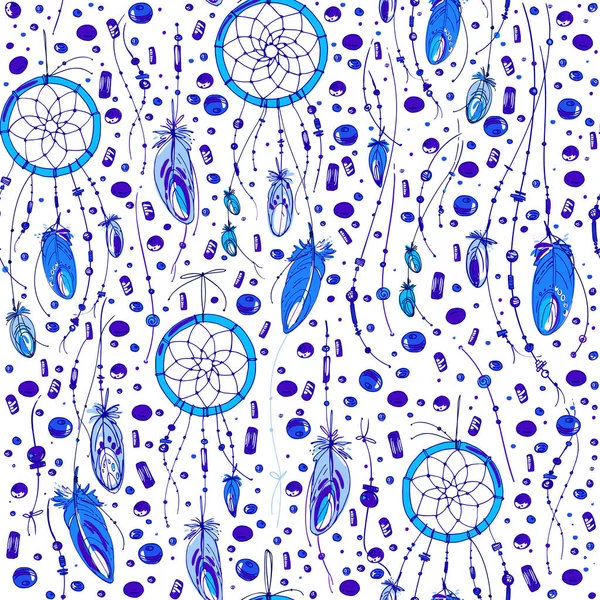 Pattern of dream catcher and feathers. Vector Graphics
