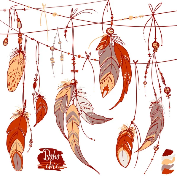 Set de plumas étnicas — Vector de stock