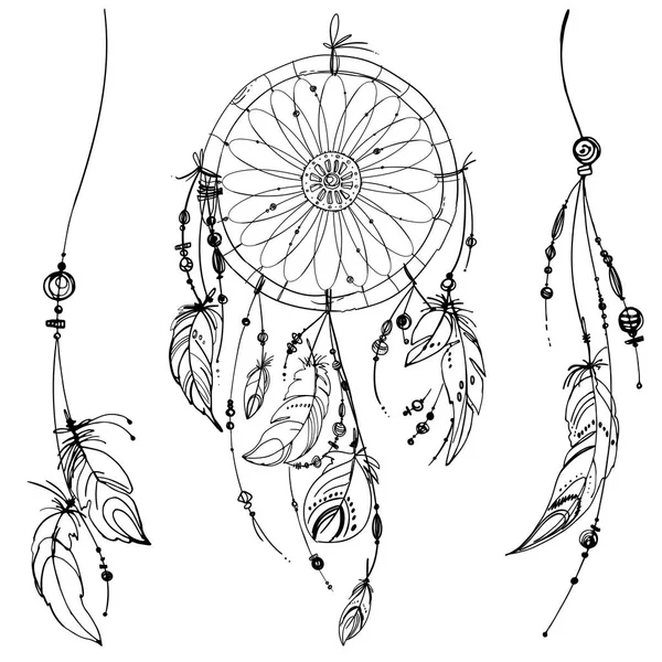 Handritade etniska dream catcher — Stock vektor