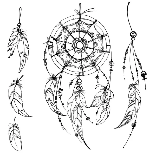 Handgetekende etnische dream catcher — Stockvector