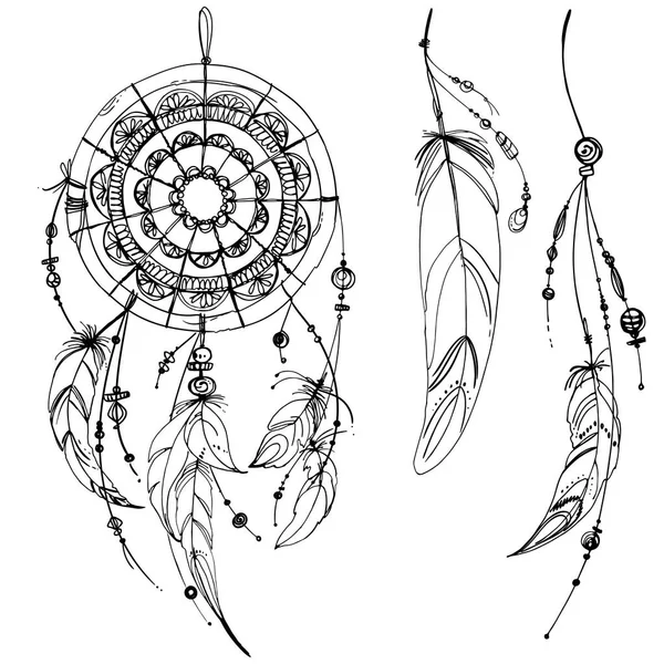 Handgetekende etnische dream catcher — Stockvector