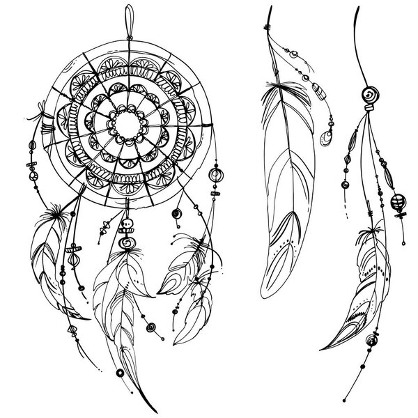 hand-drawn ethnic dream catcher