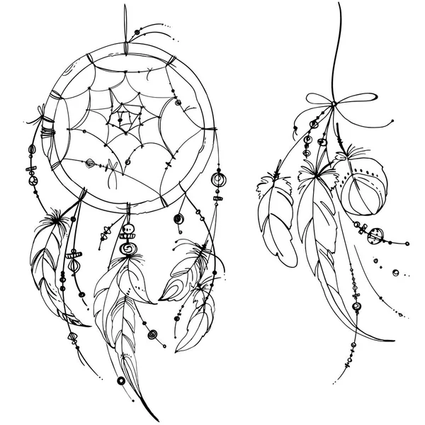 Apanhador de sonhos étnicos desenhados à mão —  Vetores de Stock