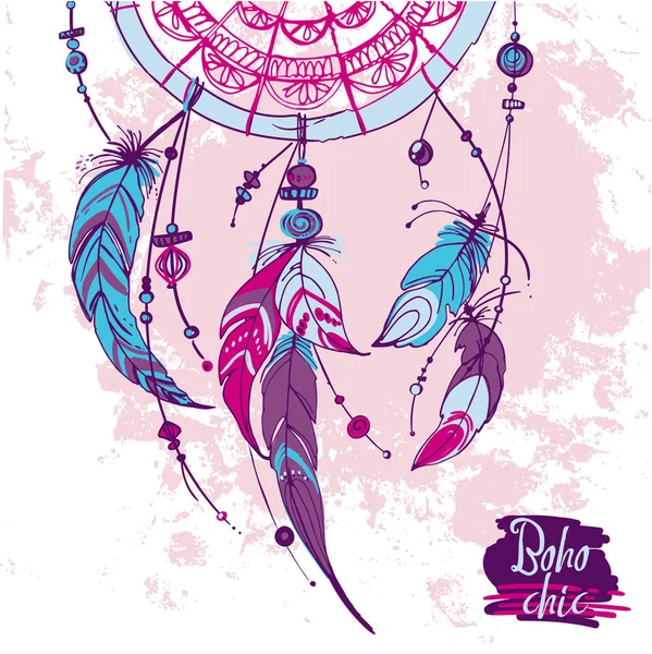 Handgetekende etnische dream catcher — Stockvector