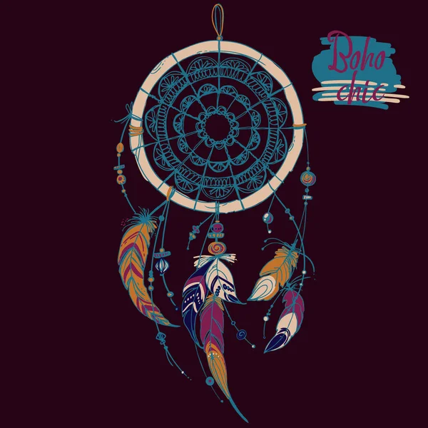 Handritade etniska dream catcher — Stock vektor