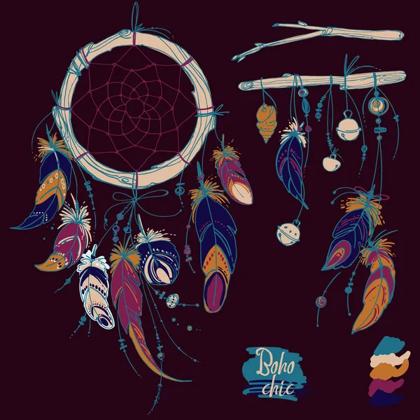 Handgetekende etnische dream catcher — Stockvector